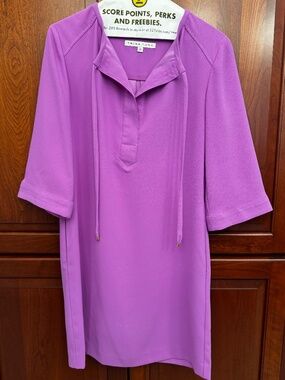 Trina Turk Magenta Purple Tie Neck Shift Dress Size 2 3/4 Sleeve